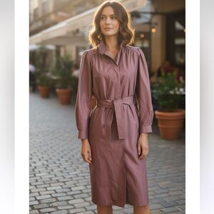 London Fog Trench Coat Belted Vintage Zip Out Liner Funnel Neck Mauve Sz 6